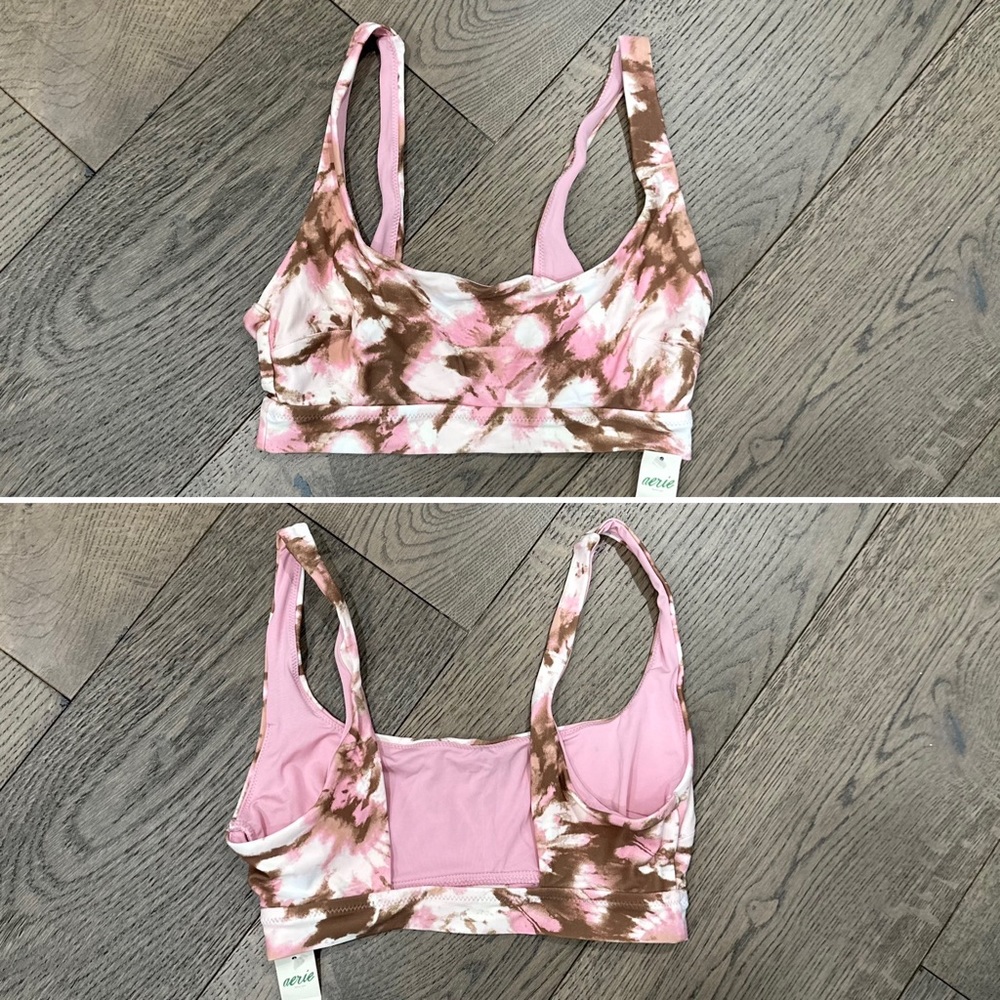 NWT | Aerie | Wide Strap Scoop Bikini Top in Country Pink | Size Small